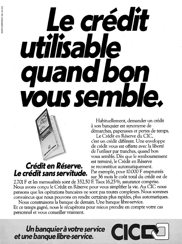 Publicité Cic 1979