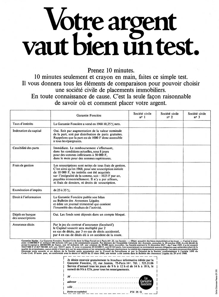 Publicit� Garantie fonci�re 1969