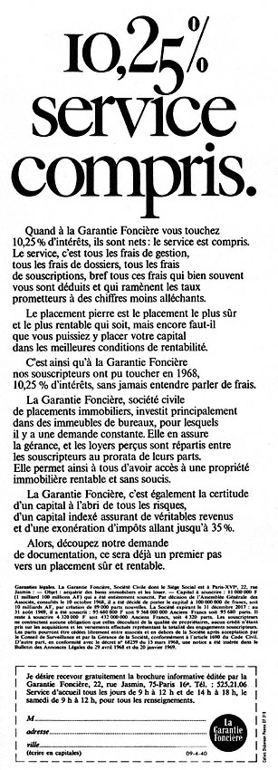 Publicité Garantie foncire 1969