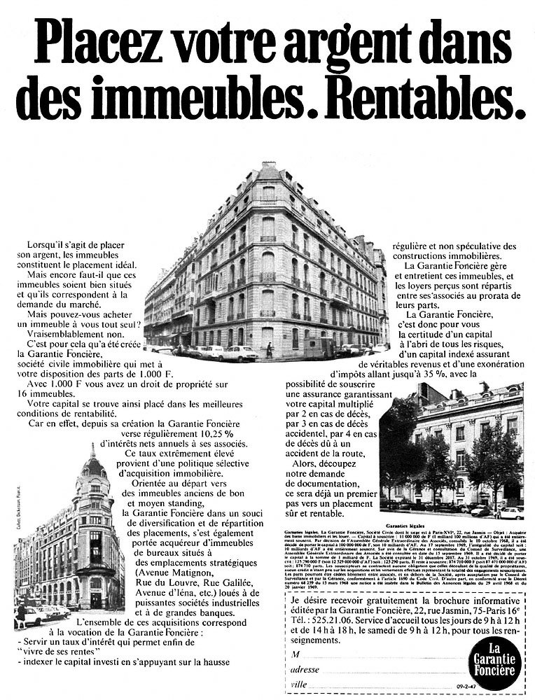 Publicit� Garantie fonci�re 1969
