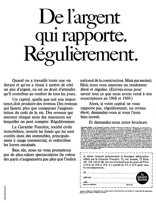 Publicité Garantie foncire 1970