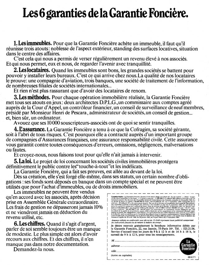 Publicité Garantie foncire 1970