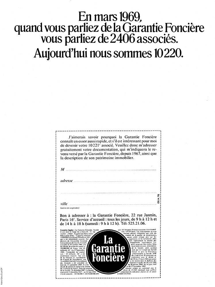 Publicit� Garantie fonci�re 1970