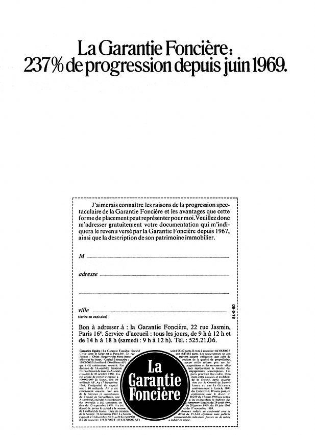 Publicité Garantie foncire 1970