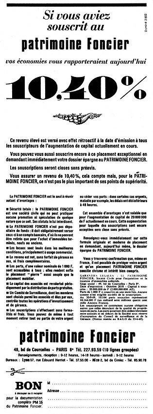 Publicit� Patrimoine Foncier 1969