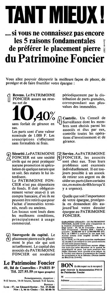 Publicit� Patrimoine Foncier 1969