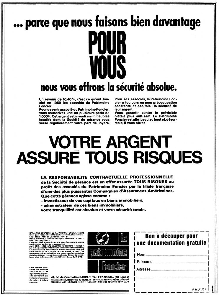 Publicit� Patrimoine Foncier 1970