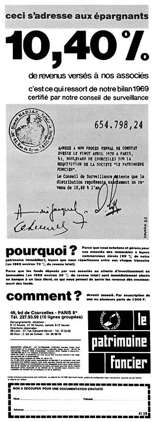 Publicit� Patrimoine Foncier 1970