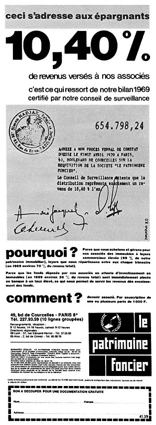 Publicité Patrimoine Foncier 1970