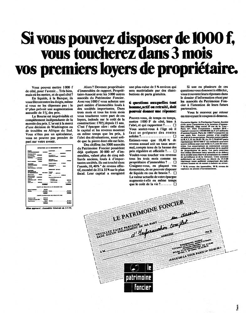 Publicit� Patrimoine Foncier 1970