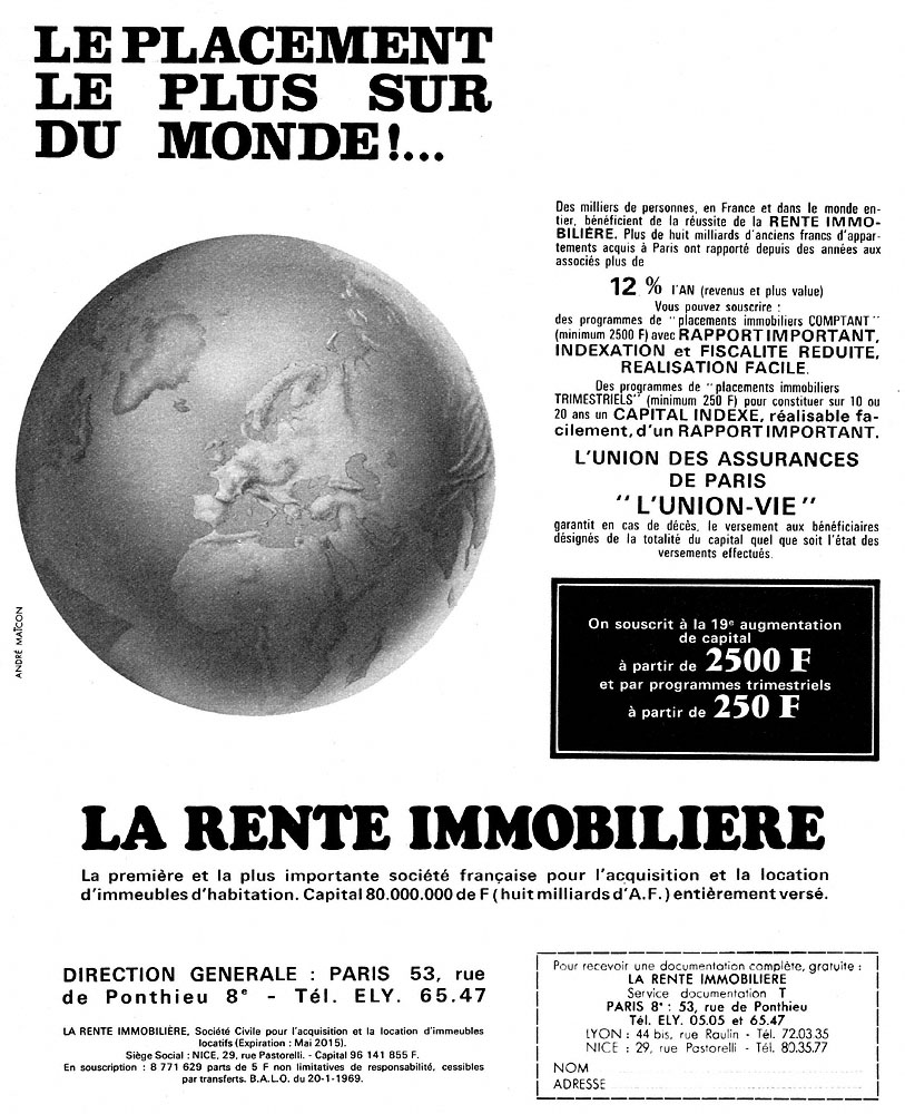Publicit� Rente Immobili�re 1969