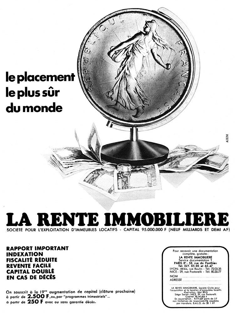 Publicit� Rente Immobili�re 1969