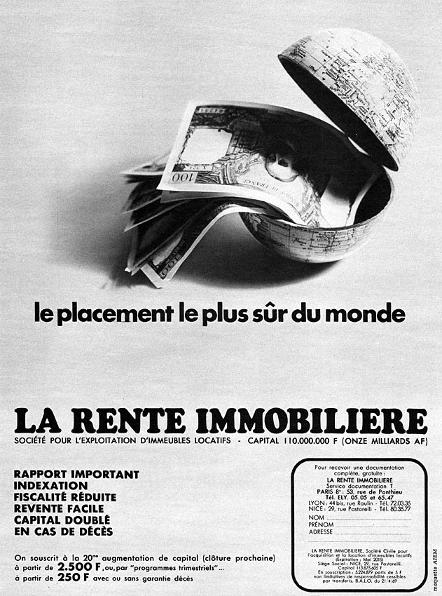 Publicité Rente Immobilire 1969