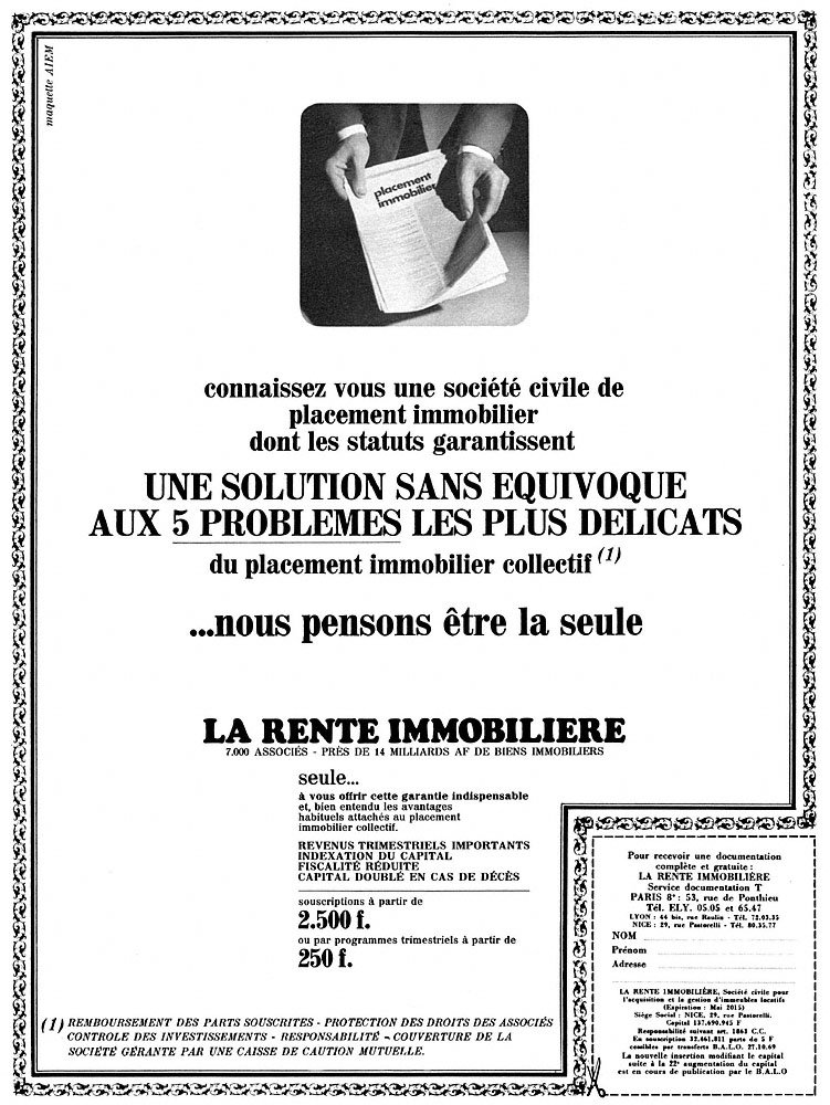 Publicit� Rente Immobili�re 1970