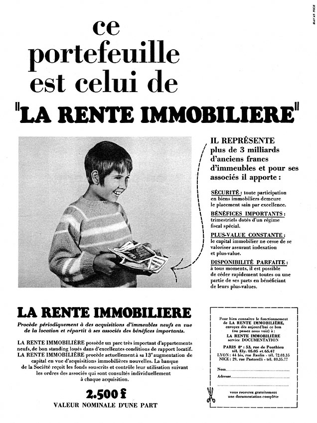 Publicité Rente Immobilire 1967