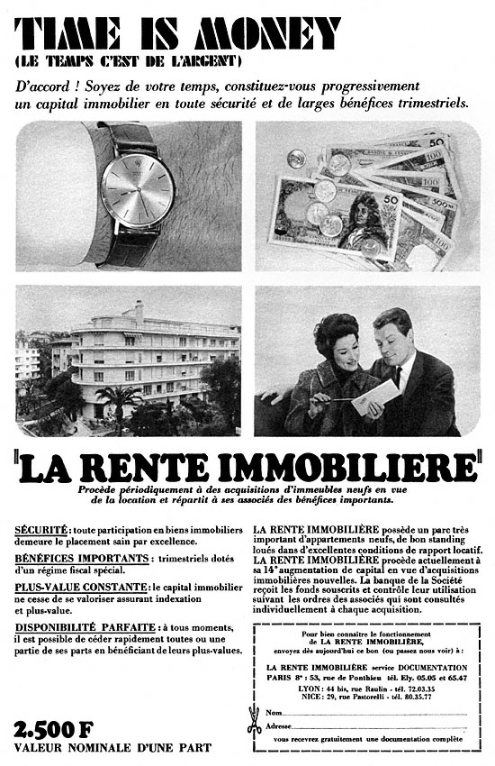 Publicité Rente Immobilire 1967