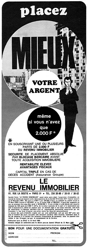 Publicité Revenu Immobilier 1968