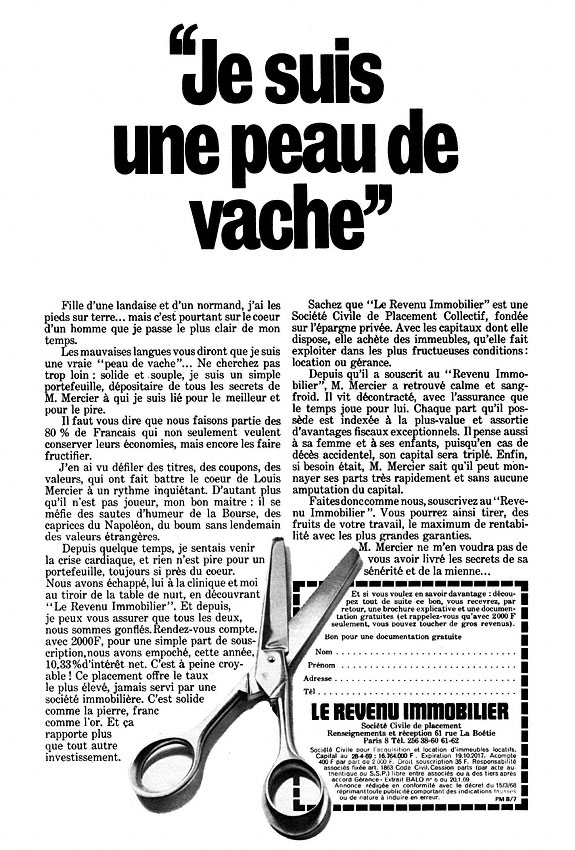 Publicité Revenu Immobilier 1969