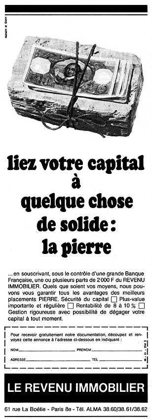 Publicité Revenu Immobilier 1968