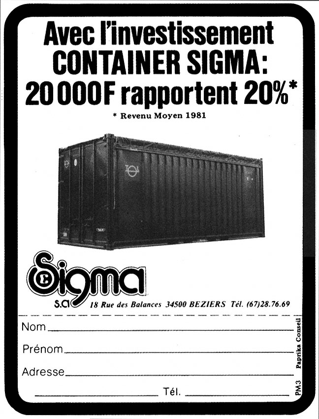 Publicité Sigma 1982