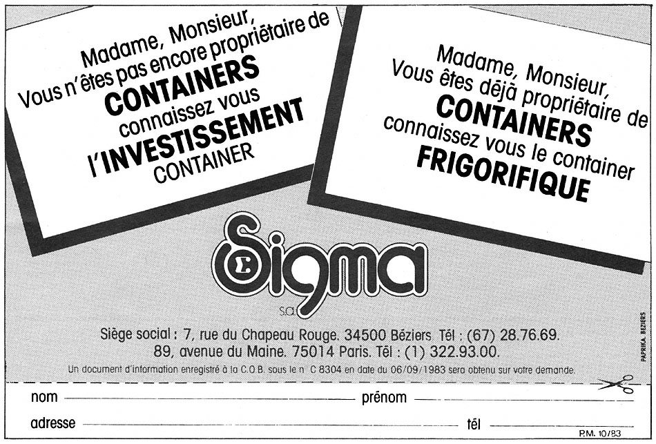 Publicité Sigma 1983