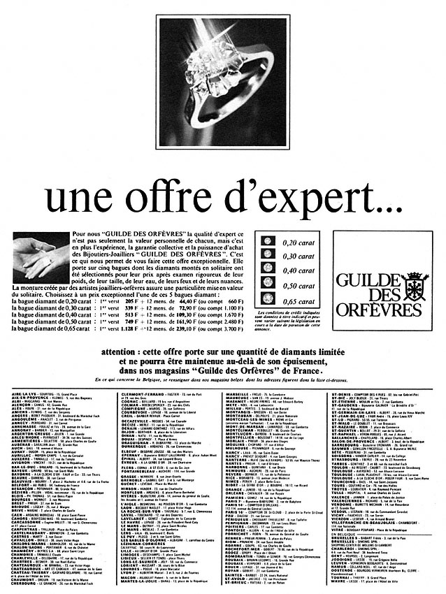 Publicité Guilde des Orfvres 1969