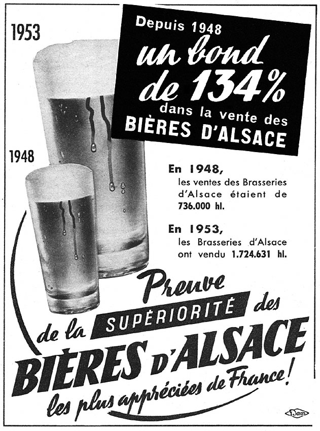 Publicité Bires d'Alsace 1954