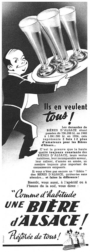 Publicité Bires d'Alsace 1955