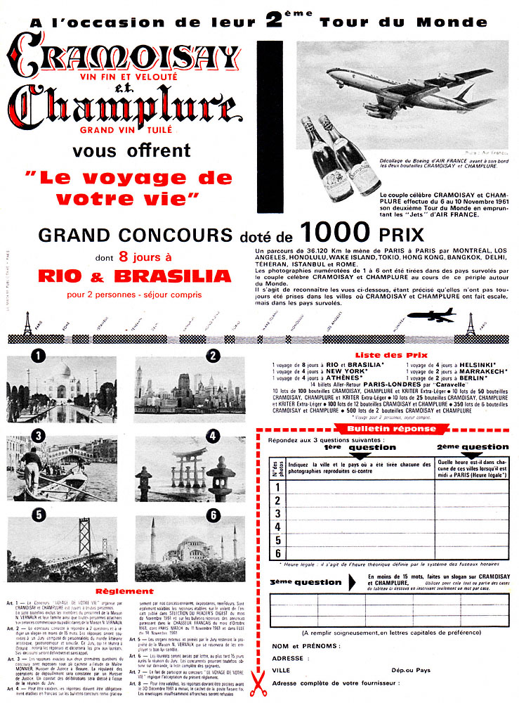 Publicité Cramoisay - Champelure 1961