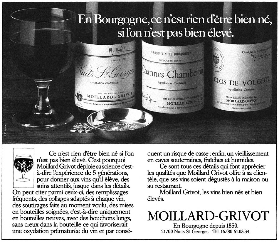 Publicité Moillard-Grivot 1985