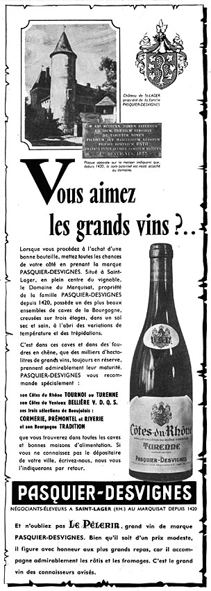 Publicité Pasquier-Desvignes 1959