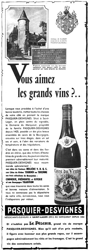 Publicité Pasquier-Desvignes 1960