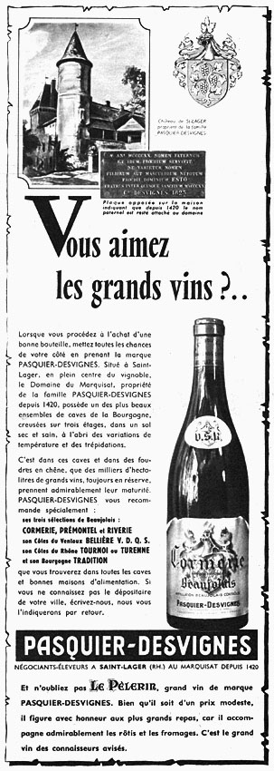 Publicité Pasquier-Desvignes 1960