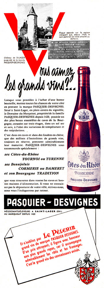 Publicité Pasquier-Desvignes 1960