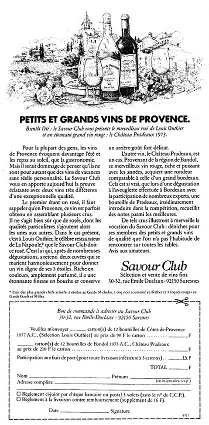 Publicité Savour Club 1978