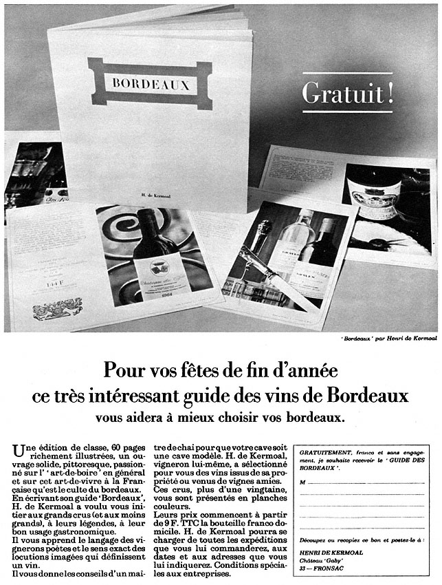 Publicité ZxDivers Vins 1970