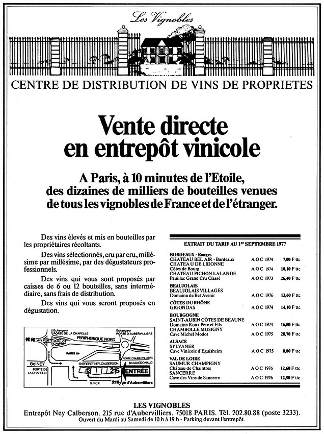 Publicité ZxDivers Vins 1977