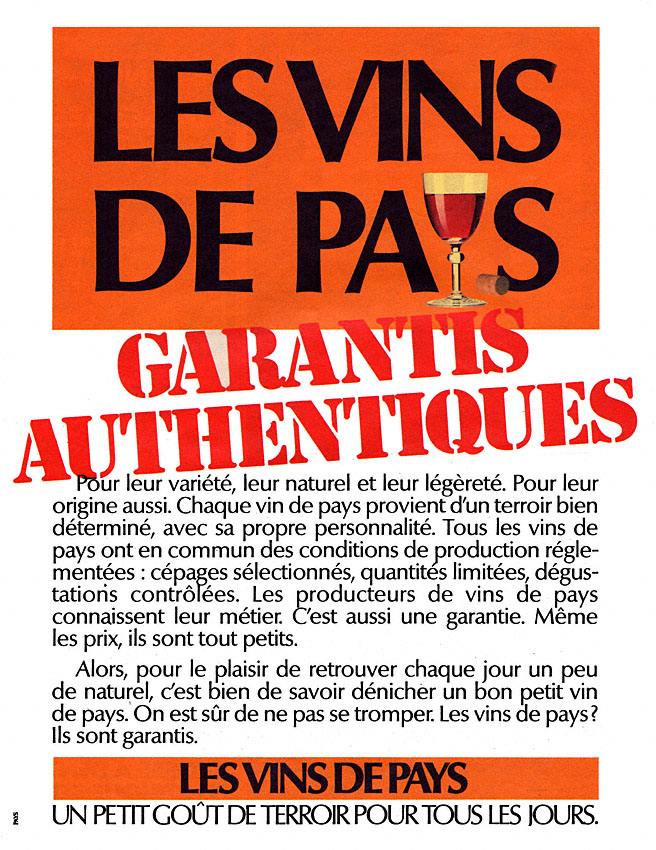 Publicité ZxDivers Vins 1981