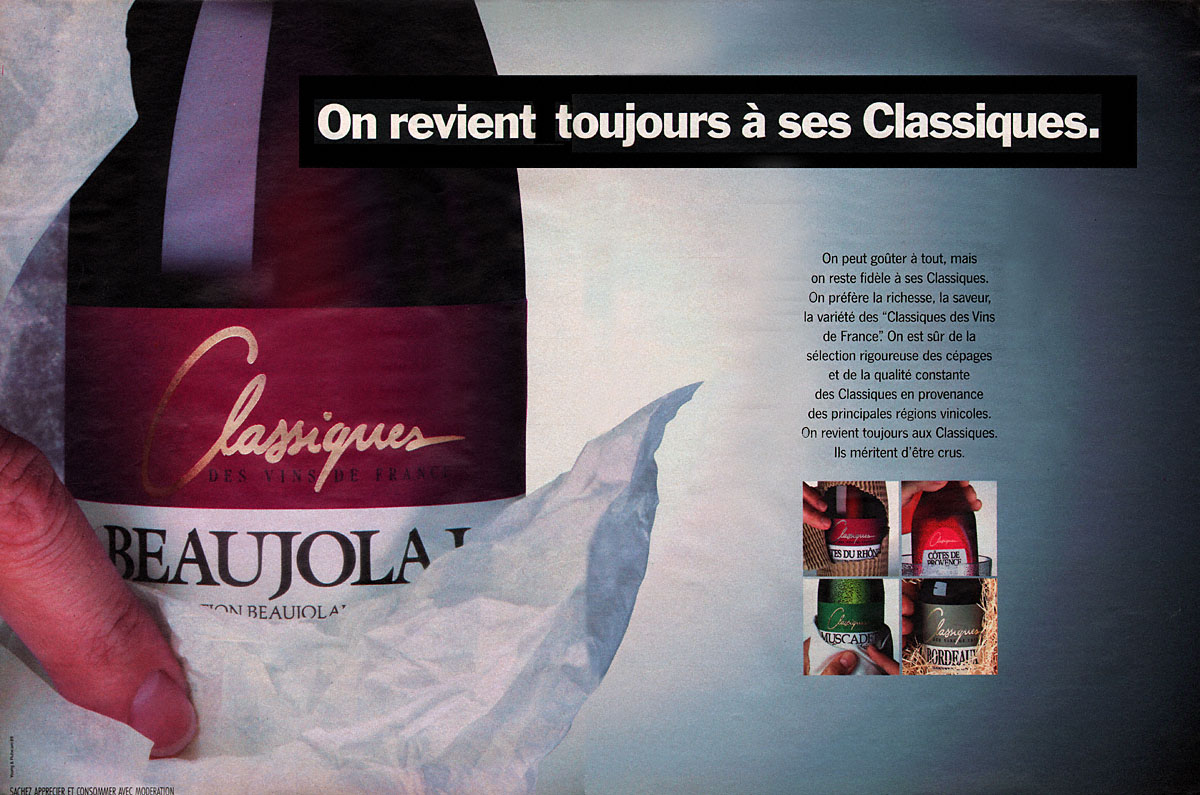 Publicité ZxDivers Vins 1990
