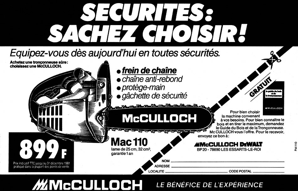 Publicité McCulloch 1981