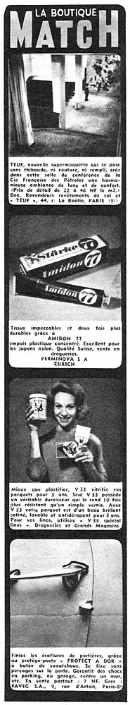 Publicité Boutique Match 1960