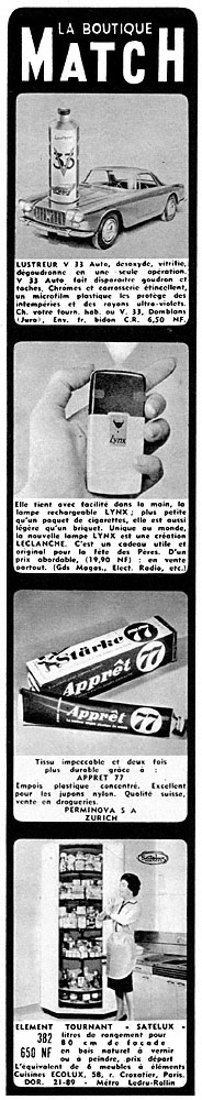 Publicité Boutique Match 1960
