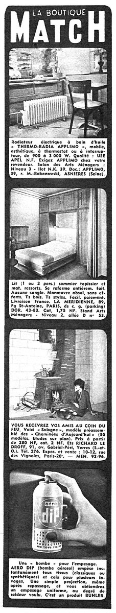Publicité Boutique Match 1962
