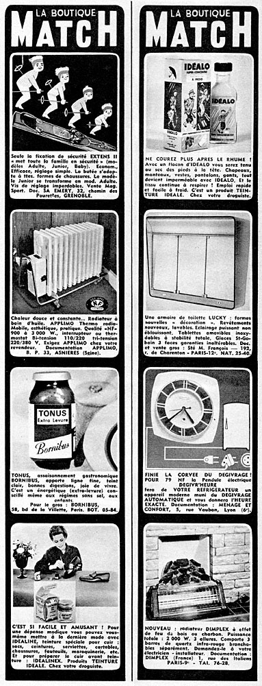 Publicité Boutique Match 1962