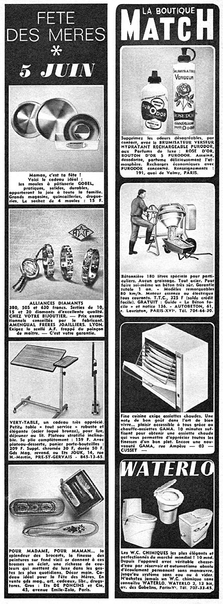Publicit� Boutique Match 1966