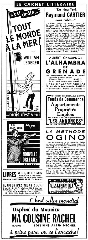 Publicité Carnet Litteraire 1952