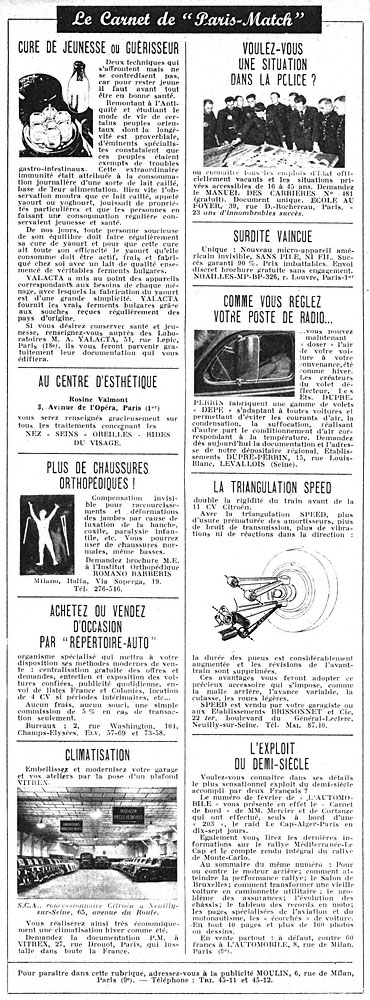 Publicité Carnets Match 1951