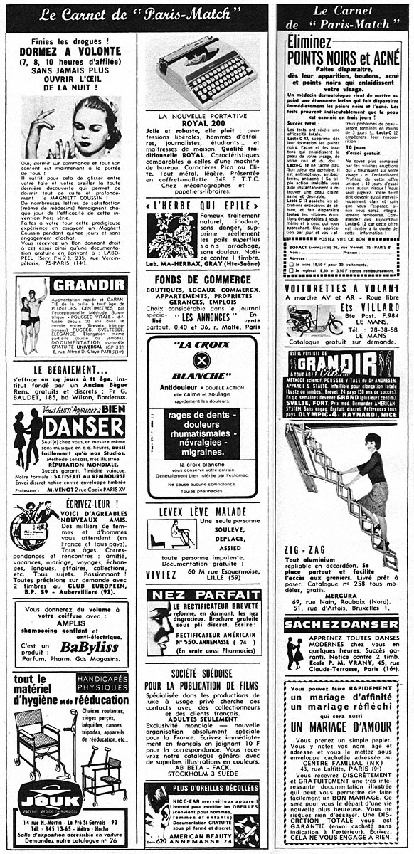 Publicité Carnets Match 1968