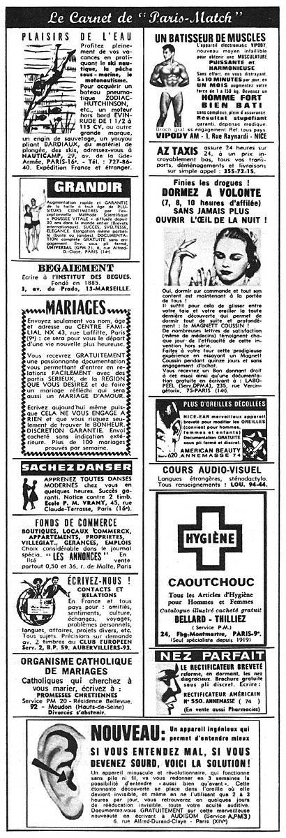 Publicit� Carnets Match 1969