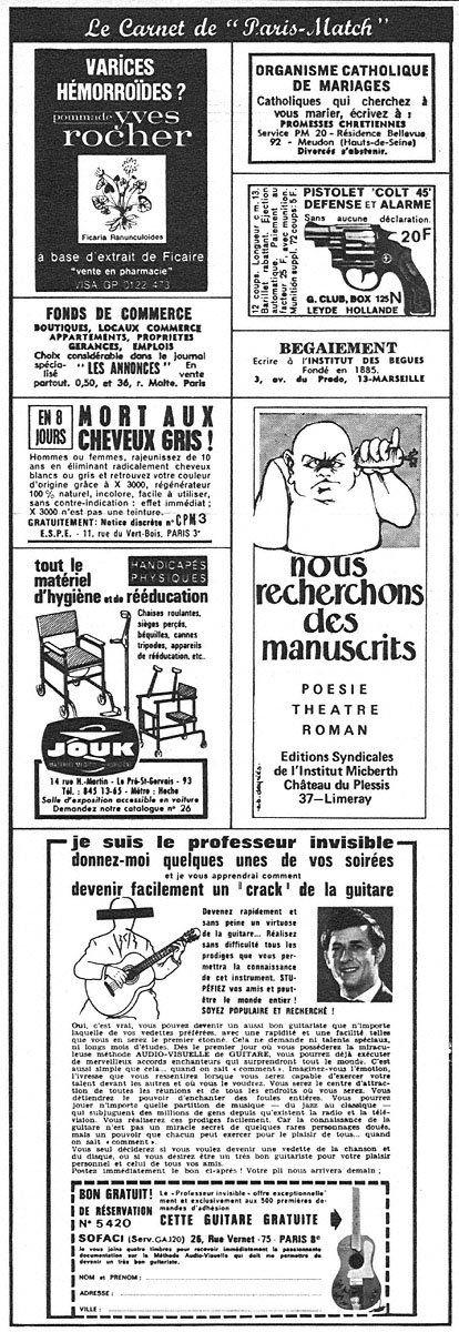 Publicit� Carnets Match 1970